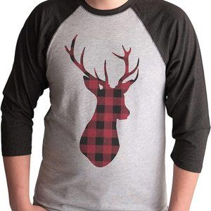 Men's Plaid Deer Christmas Baseball Tee